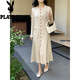 花花公子（PLAYBOY）2025韓版秋裝新款微胖MM大碼寬松鏤空開(kāi)叉毛衣針織長(cháng)款連衣裙女裝 米白色 均碼