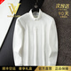 NASAOVER輕奢侈男士高端t恤長(cháng)袖秋冬雙面絨商務(wù)休閑打底衫品牌男裝衛衣 高檔純白色【可退貨送運費險】 3XL 建議155-170斤