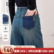 百圖（betu）女裝2025年秋季新款牛仔褲時(shí)髦港風(fēng)洗水直筒闊腿褲褲子女2509T86 牛仔色 M