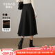 婭麗達赫本風(fēng)仿毛呢黑色半身裙女2024秋冬新款a字傘裙大擺中長(cháng)裙 靜謐黑（A0） S