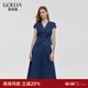 歌莉婭牛仔套裝裙新款復古港風(fēng)設計感v領(lǐng)背心上衣氣質(zhì)半裙1C6JAD090 80U深牛仔藍 M