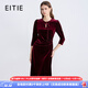 愛(ài)特愛(ài)（EITIE）復古優(yōu)雅顯瘦紅色絲絨連衣裙2025秋冬新款修身長(cháng)袖包臀裙C2507836 絲絨粉62 L