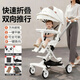 憶塵嬰兒推車(chē)0-3-6歲超輕便可坐可躺高景觀(guān)雙向一鍵折疊寶寶遛娃神器 至尊款-小熊白＋涼席+餐盤(pán)+掛包+靠枕+底兜