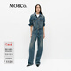 MO&Co.連體褲牛仔褲經(jīng)典懷舊洗磨棉質(zhì)高腰及地直筒磨邊MBE1JPS002 牛仔藍色 S /160