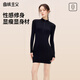 曲線(xiàn)主義黑色長(cháng)袖拉鏈U領(lǐng)包臀連衣裙氣質(zhì)收腰小個(gè)子短裙女 黑色 M 碼