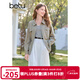 百圖betu女裝2025春季新款短外套麻感色織寬松收腰可調節外套2502T80 卡其綠 L