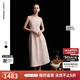 朗姿2025夏季新款優(yōu)雅一字領(lǐng)無(wú)袖連衣裙女高端法式修身收腰裙子 淡粉色 M