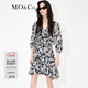 MO&Co.【涼感抗菌】桑蠶絲混紡法式春日碎花連衣裙氣質(zhì)黑白裙子女 黑白花色 S 160