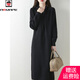 AEMAPE針織連衣裙秋冬新款超好看連帽中長(cháng)款毛衣裙加厚保暖寬松長(cháng)袖裙子 黑色 6XL 建議200-230斤