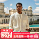 AKCLUB2024夏季新復古回潮立領(lǐng)亞麻長(cháng)袖襯衫男薄款透氣潮流男裝2402202 米白 XL