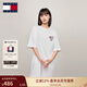 TOMMY JEANS春夏女裝純棉美式潮流復古簽字體印花寬松五分袖T恤裙連衣裙 白色YBR XS （推薦：80-95斤）