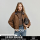 初語(yǔ)外套女2025秋季新款麂皮絨拼接皮領(lǐng)復古巴恩風(fēng)絲光棕寬松夾克 絲光棕 S