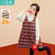 小茵曼女童新年格子背帶裙超柔絨里25冬季新款中大童加厚保暖紅色年服