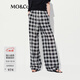 MO&Co.休閑褲夏天絲綿羊毛高腰黑白格紋闊腿褲M(mǎn)BE2PAT047 黑白格色 S /160