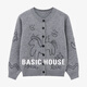 百家好（Basic House）百家好「馬上來(lái)財」綿羊毛兔毛毛衣童趣提花刺繡寬松圓領(lǐng)針織開(kāi)衫 灰色 M