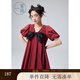 紫涵（ZIHAN）夏季甜美蝴蝶結連衣裙壓褶A字小個(gè)子中長(cháng)裙百搭裙子 復古紅 S