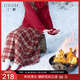 三彩2025冬季新款格紋毛呢半身裙松緊高腰A字裙長(cháng)裙氛圍感F 