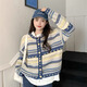 哈魯迪森系復古條紋針織開(kāi)衫女2025秋季新款慵懶風(fēng)法式軟糯撞色毛衣外套 藍色 均碼 （80-120斤）
