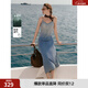 ELLE摩登漸變牛仔吊帶連衣裙女2025夏季新款萊賽爾天絲小眾長(cháng)裙 牛仔藍 S