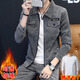 男府夾克男外套修身秋冬季新款燈芯絨上衣服男裝加絨套裝潮流休閑工裝 灰色(單上衣)+白色T恤 M 修身款-偏小一碼
