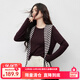朗文斯?。↙.WEST）條紋披肩領(lǐng)針織衫女2025冬季新款法式優(yōu)雅長(cháng)袖設計感上衣 酒紅 M