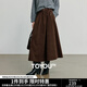 初語(yǔ)半身裙女2025秋季新款燈芯絨復古可露麗風(fēng)中長(cháng)款傘裙 深咖色 L