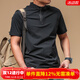 季言「涼感速干」男士冰絲高端t恤短袖夏季運動(dòng)透氣 立領(lǐng)半拉鏈上衣男 黑色 涼感速干面料 L （適合125-140斤）