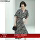 COCOBELLA設計感抽褶斑馬紋連衣裙女夏氣質(zhì)通勤V領(lǐng)長(cháng)裙FR911 黑底白條 XL