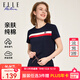 ELLE ACTIVE全棉簡(jiǎn)約百搭短袖T恤女時(shí)尚條紋氣質(zhì)修身顯瘦休閑透氣圓領(lǐng)上衣 藏青色 S