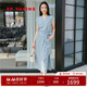 EP雅瑩女裝 100%亞麻飛飛袖高智感通勤V領(lǐng)收腰連衣裙 2025新款4145A 藍色 M