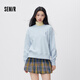 森馬（Semir）迪士尼合作系列衛衣女春季刺繡oversize分割打底衫潮流套頭衫 藍花灰00712 M
