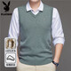 花花公子羊毛背心男士v領(lǐng)無(wú)袖毛衣馬甲冬季內搭坎肩加厚款保暖打底針織衫