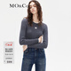 MO&Co.【美麗諾綿羊毛】假兩件拼接修身百搭針織衫內搭外穿摩安珂 深花灰色-第2批 M 165