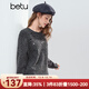 百圖（betu）女裝2025年冬季新款毛衣圓領(lǐng)時(shí)尚彩片落肩袖潮流長(cháng)袖上衣2510T44 深灰 M