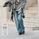 MO&Co.牛仔褲含天絲棉微彈復古洗磨藍色手磨貓須直筒棉質(zhì)摩安珂 牛仔藍色 M 27