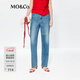 MO&Co.【C+系列】牛仔褲夏天絲棉質(zhì)高腰小直筒MBE2JEN018 牛仔藍色 S /S