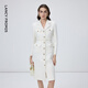 朗姿棉質(zhì)復古小香風(fēng)設計感高級感顯瘦裙子通勤休閑收腰連衣裙冬季 白色 XL