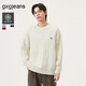 gxgjeans男裝刺繡絞花保暖圓領(lǐng)毛衣針織衫25年冬新品 米白 175/L