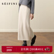 詩(shī)凡黎（‘S EIFINI）孟子義代言糯米直筒半身裙2025秋冬新款松緊腰舒適顯瘦毛呢中長(cháng)裙 乳白 M
