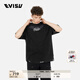 EVISUKURO 男士商標刺繡超寬松短袖T恤 黑色 M 【超寬松可選小1-2個(gè)尺碼】