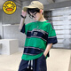 G.duck童裝男童短袖t恤2023新款夏季大童純棉時(shí)尚條紋上衣男孩半袖夏裝 2219綠色 170 建議身高160-170年齡14-15歲