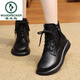啄木鳥(niǎo)真皮秋冬平底馬丁靴女2025年新款春秋英倫風(fēng)軟底顯瘦短靴小碼女靴 黑色加絨 38