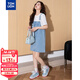 唐獅2025夏女提花氣質(zhì)牛仔背帶裙