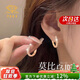 中國珠寶 純銀圓圈耳釘女耳扣耳飾耳環(huán)2025新款輕奢新年生日禮物送女友