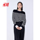H&M女裝毛針織衫冬季慵懶風(fēng)休閑打底衫短款開(kāi)衫薄款外套0579541 黑色/白色條紋 M 165/96