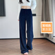 棠暖復古彈力燈芯絨休閑褲子女老錢(qián)風(fēng)金絲絨闊腿褲氣質(zhì)軟糯無(wú)痕直筒褲 復古藍 【適合身高150-170】 XS 建議（80-100斤）選