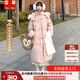 蕓蕁羽絨服女牛角扣冬季中長(cháng)款甜美寬松加厚連帽外套毛領(lǐng)白鴨絨小個(gè)子 香檳粉 配大毛領(lǐng) S 80-125斤