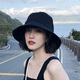 SOMUBAY黑色漁夫帽女春夏四季秋冬小清新百搭防曬遮陽帽子出游太陽帽子潮 黑色 （主賣） 均碼