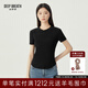 深呼吸DEEP BREATH女裝墊肩收腰莫代爾棉修身圓領(lǐng)短袖T恤女A301452 黑 S (2碼)