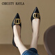 CHRISTY KAYLA2026年新款尖頭細跟高跟鞋通勤氣質(zhì)淺口小跟鞋法式金屬扣真皮單鞋 黑色-跟高 4.5cm 38